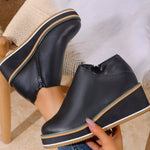 Round Toe Wedge Ankle Boots