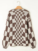 Checkerboard Pattern Sweater Cardigan