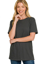 Zenana Cotton Boyfriend Round Neck Tee
