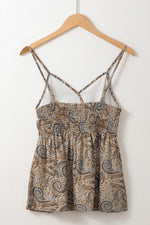 Paisley Printed Smocked Babydoll Cami