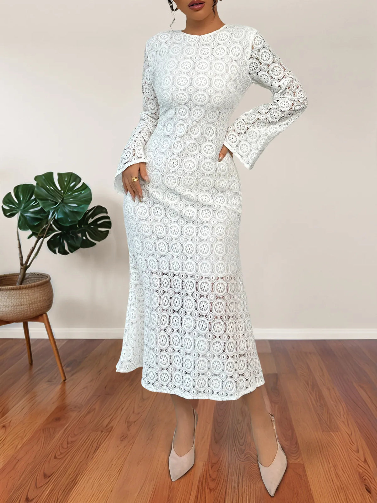 Lace Long Sleeve Midi Dress