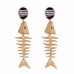 Striped Fishbone Drop Earrings