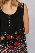 POL Round Neck Ribbed Tank with Woven Print Patch