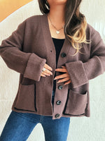 Button-Front Ribbed Cardigan with V-Neck