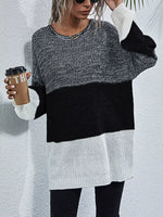 Color Block Round Neck Oversized Sweater