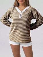 Striped Button Detail Long Sleeve Top