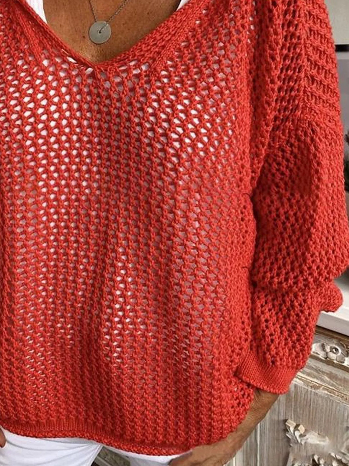 Openwork Long Sleeve Hooded Knit Cover Up