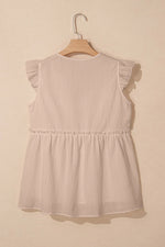 Ruffled Trim V Neck Flutter Flowy Top