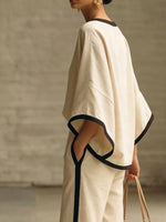 Full Size Contrast Trim Top and Wide-Leg Pants Set Plus Size