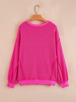 Twisted Rib Uneven Hem Drop Shoulder Loose Sweatshirt
