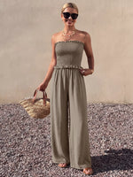 Smocked Strapless Wide Leg Jumpsuit