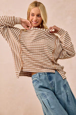 BiBi Open Seam Detail Textured Stripe Knit Top