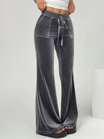 Velvet Flare Pants with Drawstring