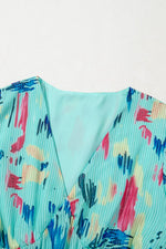 Abstract Print Short Puff Sleeve Tiered Maxi Dress
