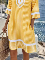 Full Size Striped V-Neck Casual Dress Plus Size
