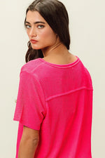 BiBi Waved Rib U Neck Top With Front Pocket