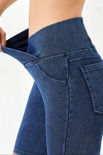 Basic Bae Asymmetrical Waist Denim Shorts with Pockets