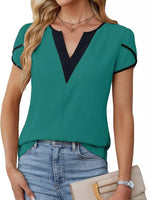 Notched Petal Sleeve Blouse
