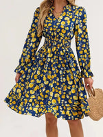 Floral Notched Flounce Sleeve Dress
