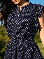 Polka Dot Ruffle Sleeve Tie Waist Dress