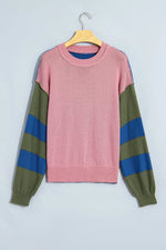 Multicolour Western Colorblock Patchwork Striped Long Sleeve Sweater