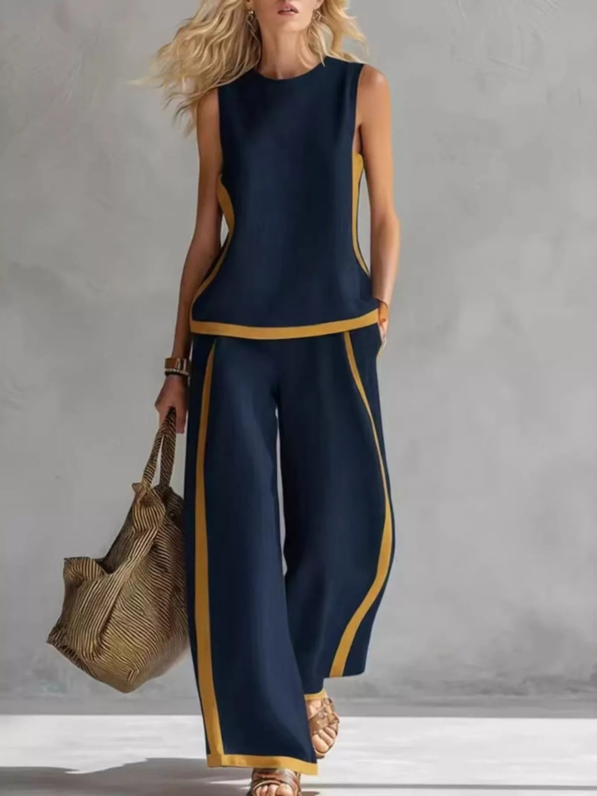 Sleeveless Tank Top and Wide-Leg Pants Set