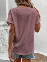 Eyelet V-Neck Short Sleeve Blouse