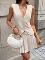 Button Up Vest and Pleated Mini Skirt Set