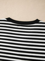 Striped V-Neck Scalloped Short Sleeve T-Shirt