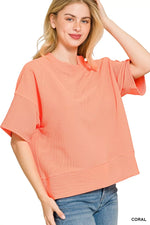 Zenana Ribbed Round Neck Waist Banded T-Shirt