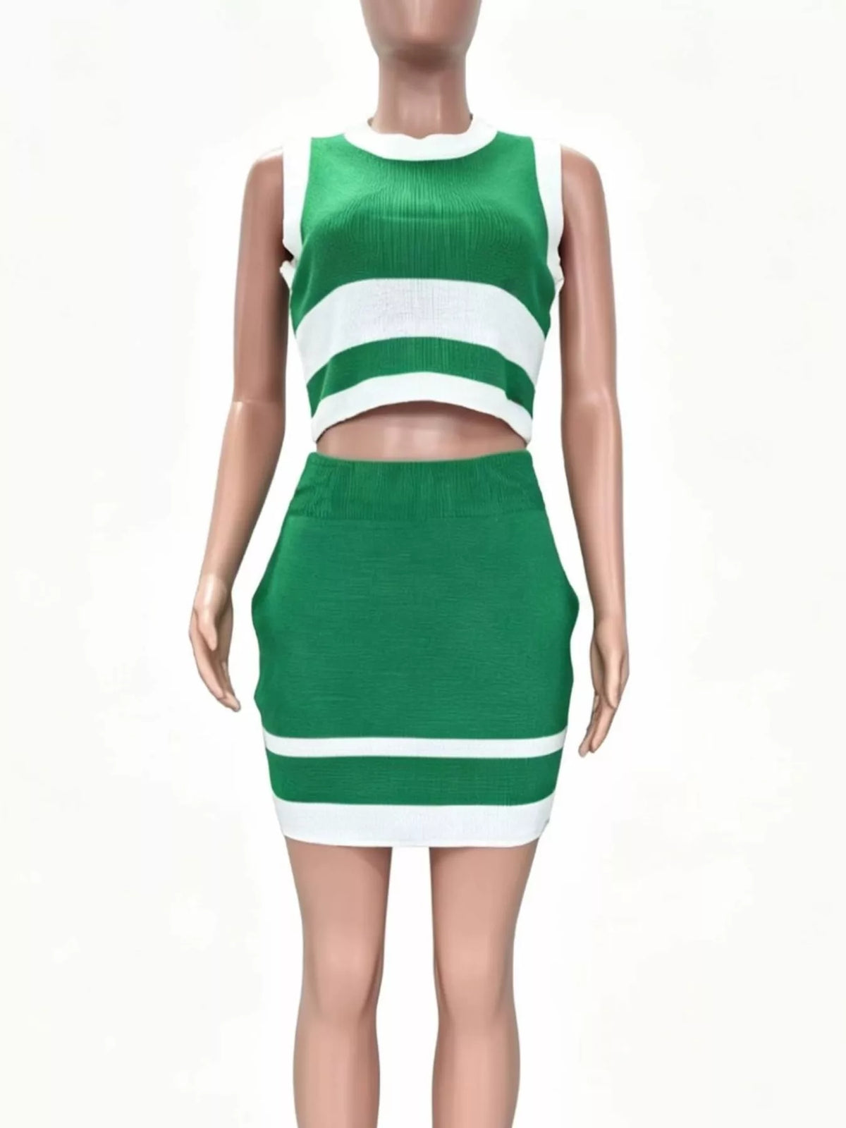 Contrast Trim Tank and Skirt Knit Set