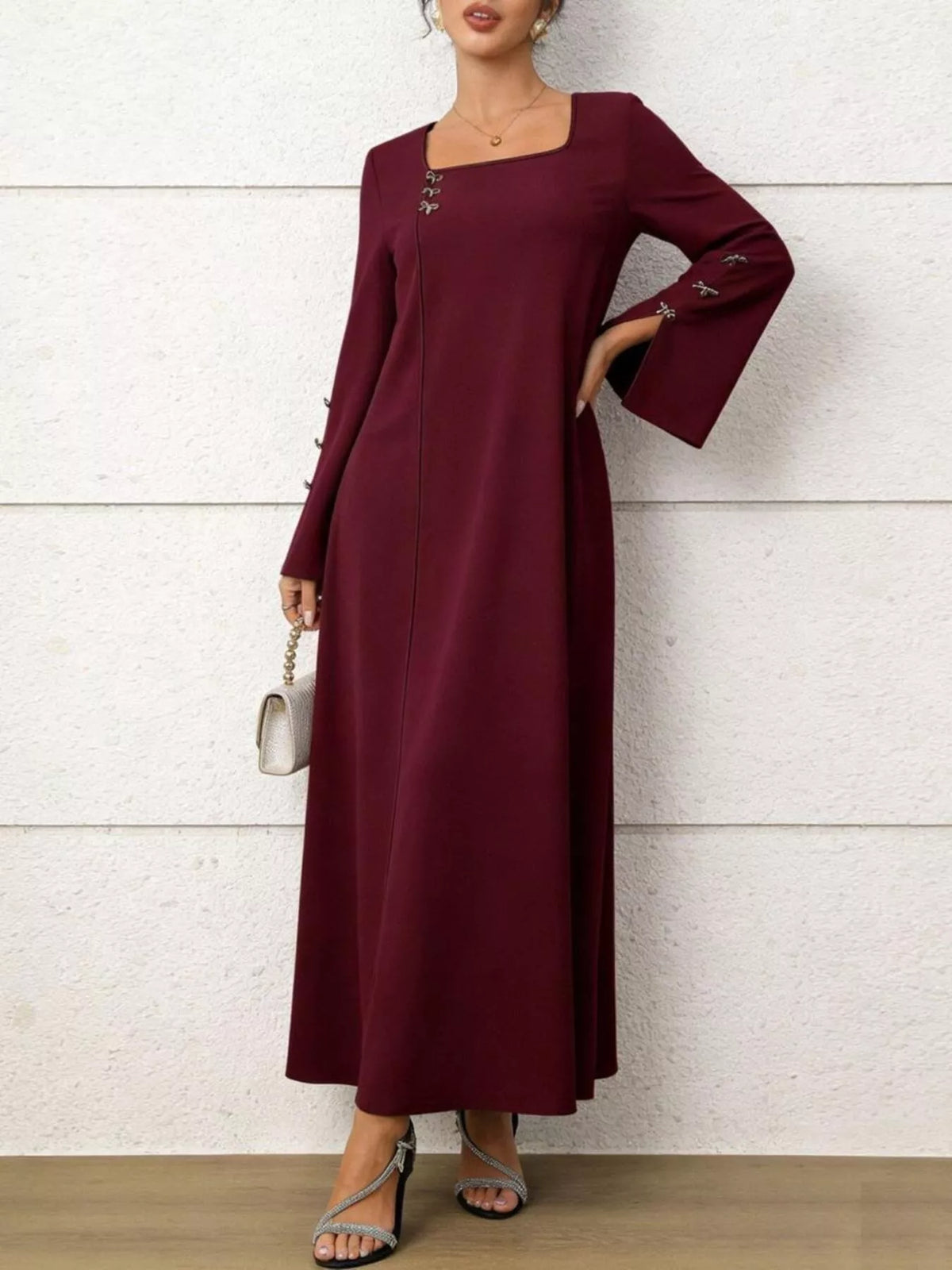 Square Neck Flare Sleeve Maxi Dress