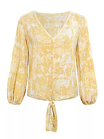V-Neck Long Sleeve Tie-Front Blouse