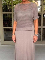 Full Size Openwork Knit Cover Up and Dress Set Plus Size