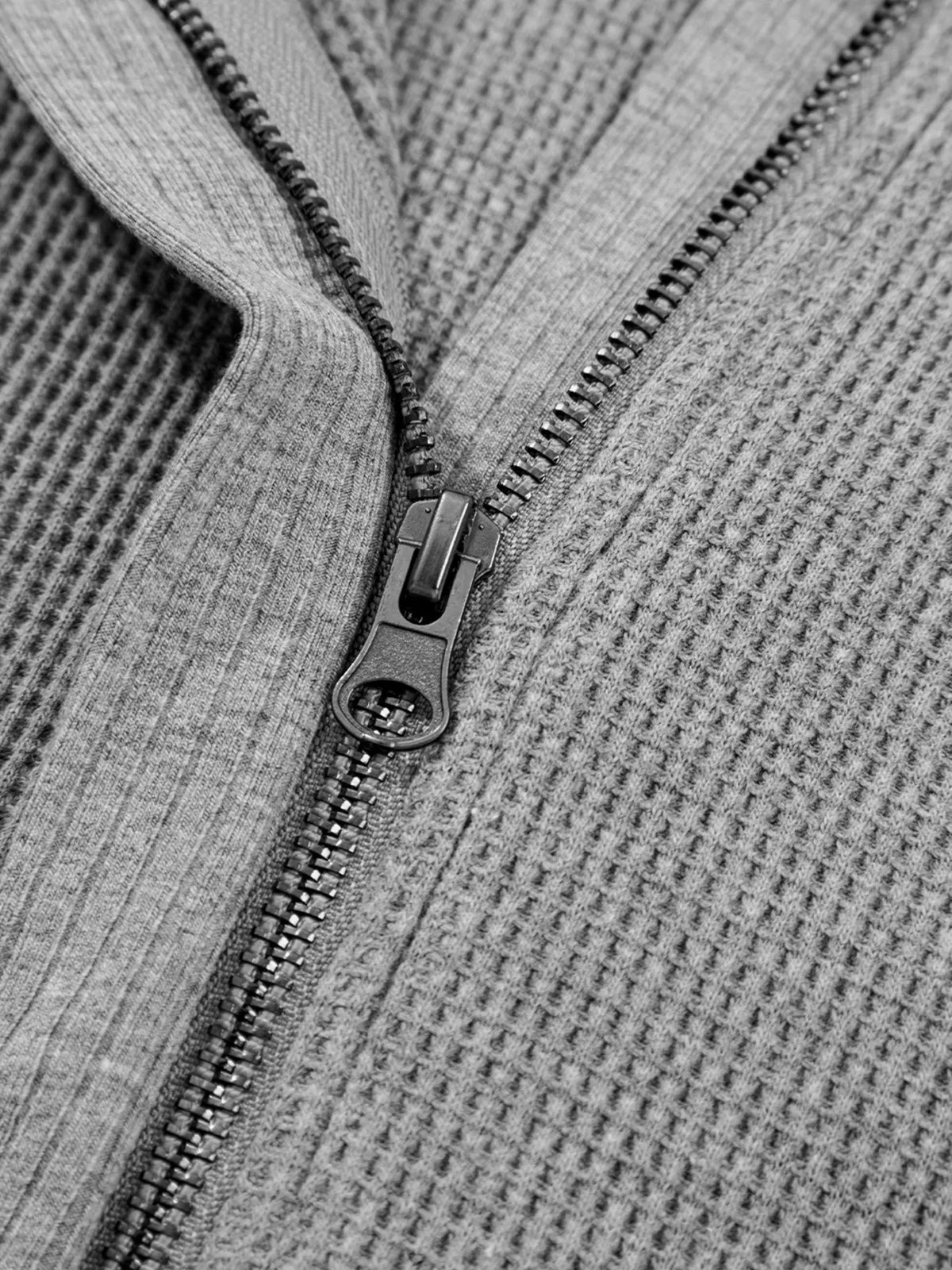 Waffle Splicing Zip Up Front Button Hooded Jacket