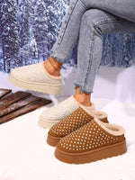Rhinestone Round Toe Platform Slippers