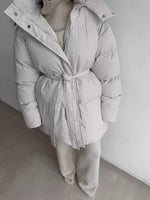 Mid-Length Thickened Hooded Winter Coat with Belted