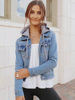Full Size Button Up Drawstring Hooded Denim Jacket Plus Size