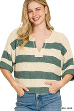 Zenana Split Neck Stripe Sweater
