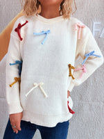 Colorful Bow Round Neck Sweater
