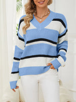 Striped V-Neck Color Block Sweater