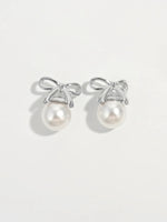 925 Sterling Silver Pearl Bow Earrings