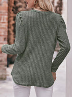 Ribbed Knit Puff Sleeve T-Shirt