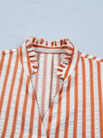 Stripe Pinched V Neck Turn-up Cuffs Shift Mini Dress