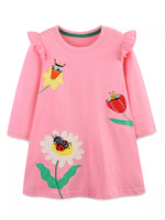 Children's Insect and Flower Appliques Long-Sleeve Dress