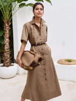 Button Front Short Sleeve Shirt Dress