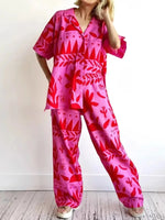 Printed Button Up Shirt and Pants Set