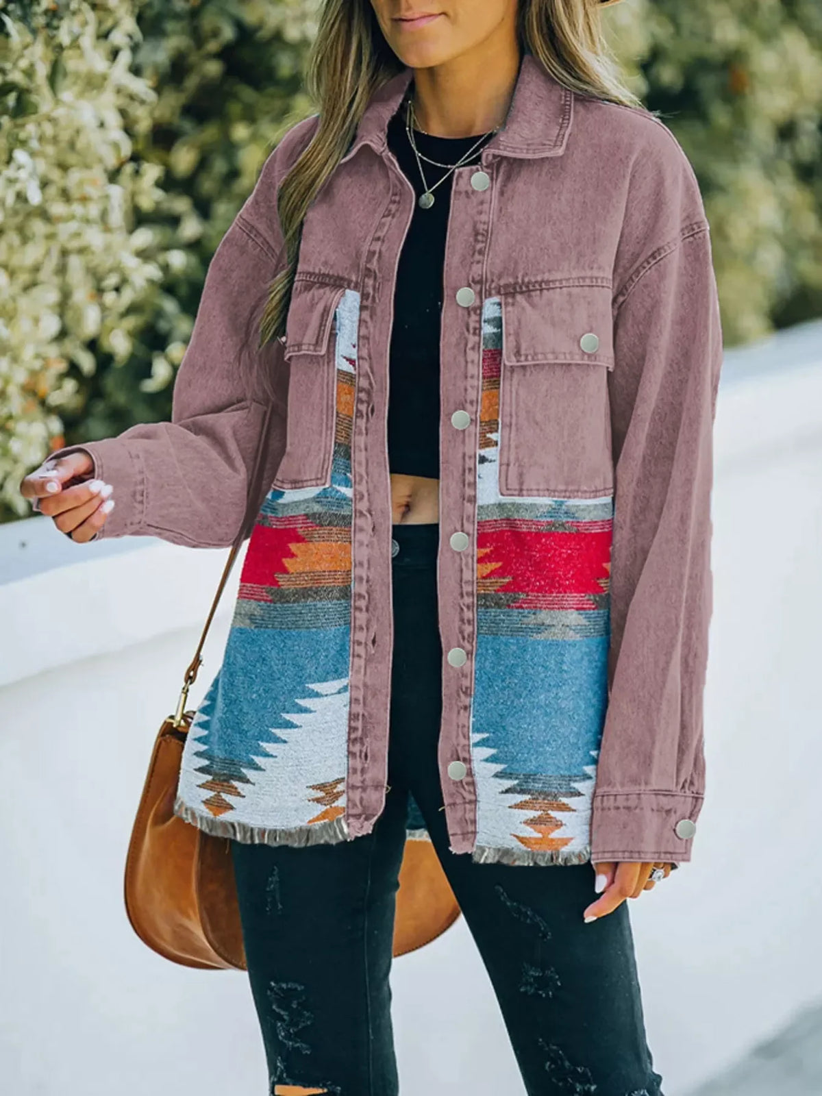 Aztec Print Button Up Jacket