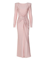 Ruched Knot Front Long Sleeve Maxi Dress