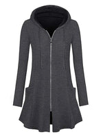 Longline Hooded Zip-Up Cardigan Coat with Flared Hem
